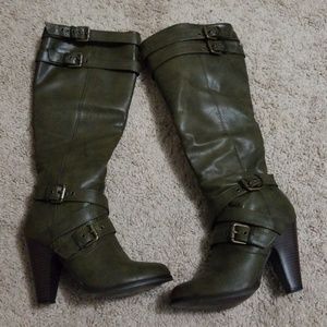 JustFab Army Green Heeled Boots